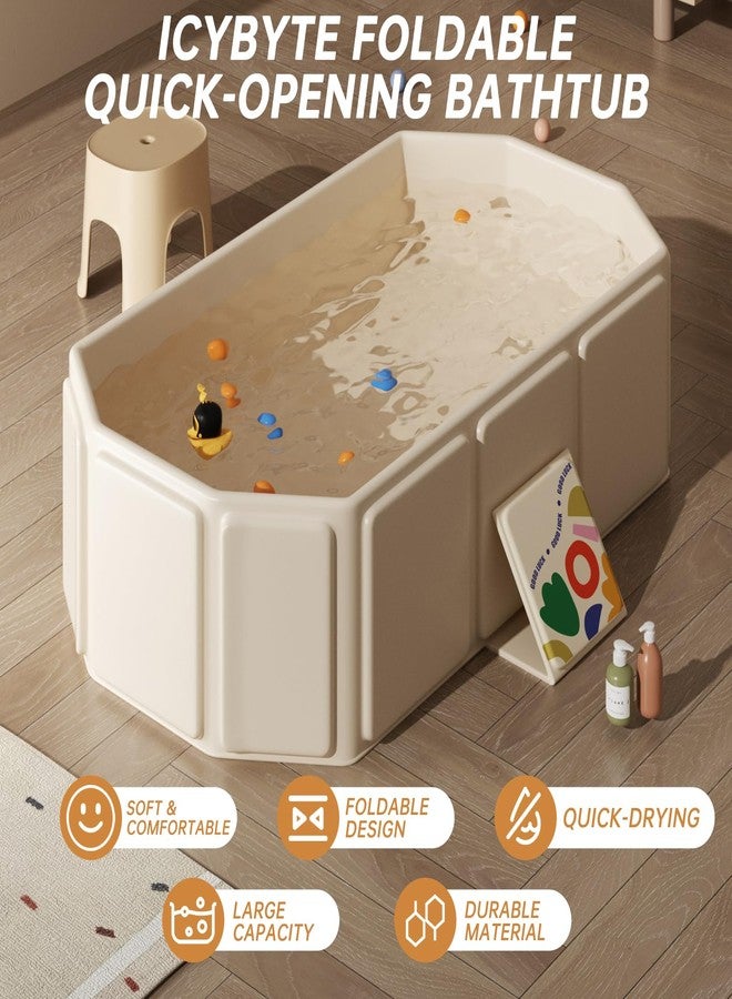 IcyByte Foldable Kids Bathtub, Portable Baby Bathtub for Newborns to Toddlers, Collapsible Toddler Bath Tub for Shower & Travel, Infant Bath Tub with Non-Slip Base, Space Saving, White - Image 3