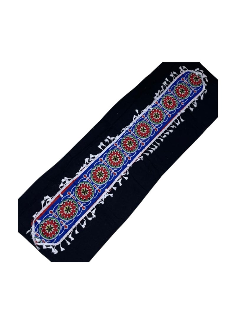 Table runner with Khayamiya design for Ramadan decoration – Black