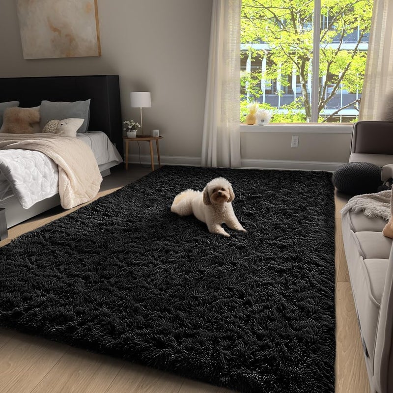 Ophanie Ophanie Upgrade 4x6 Rugs for Bedroom Black Fluffy Shaggy Soft Area Rug NonSlip Indoor Floor Carpet for Living Room Kids Boys Teen Dorm Home Decor Aesthetic Nursery 