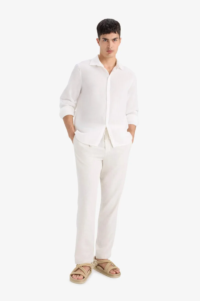 ديفاكتو Relax Fit Wide Leg Linen Blend Trousers