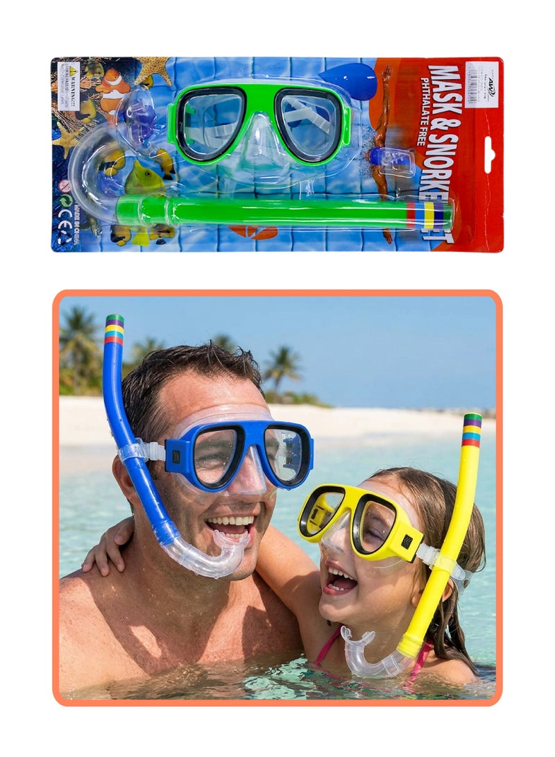 Diving and swimming mask set with snorkel for adults and children, featuring clear lenses and an adjustable, comfortable strap that helps reduce water leakage for a more enjoyable diving and exploration experience. - Image 1