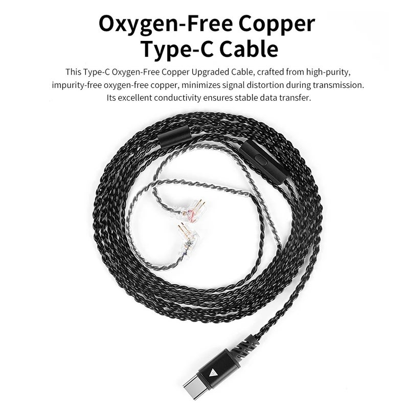 كيو كي زد كابل وموصل QKZ TC100 Earphone Cable Type-C 2PIN 0.75mm Wired Headphones Replacement Upgraded Wire For KZ ZSN ZSX PRO X ZS10 CCA TRN Headset, Black - Image 1