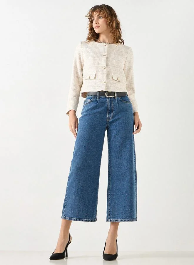 Iconic Iconic Textured Jacket with Long Sleeves and Pockets