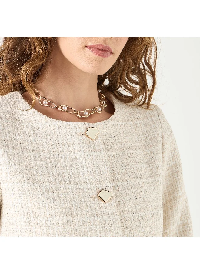 Iconic Iconic Textured Jacket with Long Sleeves and Pockets