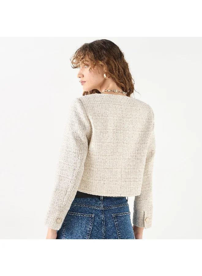 Iconic Iconic Textured Jacket with Long Sleeves and Pockets