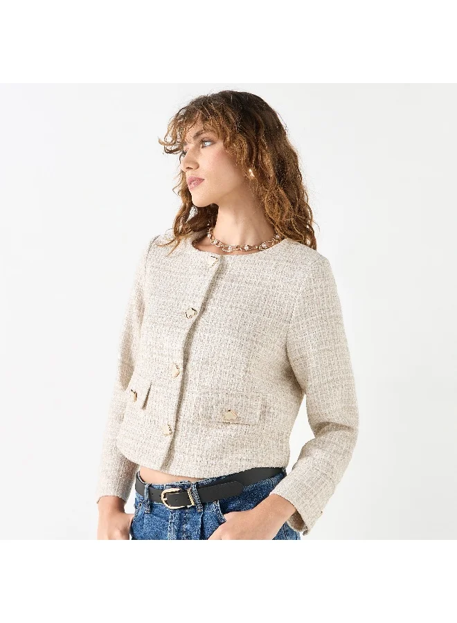 Iconic Iconic Textured Jacket with Long Sleeves and Pockets