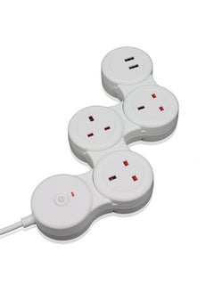 Flash Hawk Adjustable 3-Ports UK Power Strip Extension Cord with 2 USB Ports 1.8m White  - Image 2