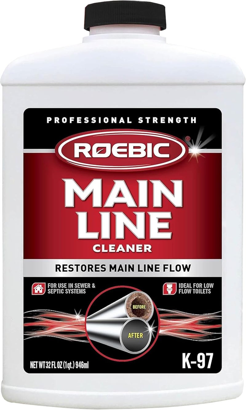 Roebic K-97 Liquid Main Line Cleaner with Bacteria Enzymes, Eliminates Organic Buildup in Sewer/Septic System and Protects from Clogs, Safe for Bathroom Toilet, 32 fl oz - Image 1