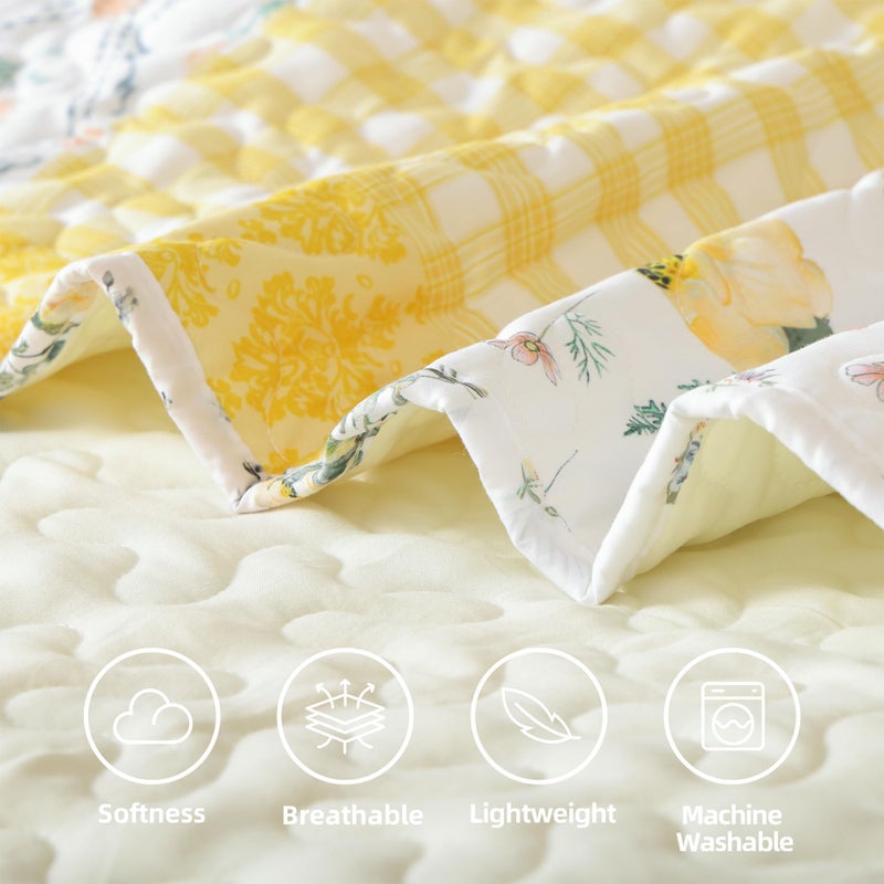 YIKUSH Quilt Sets Twin Size Floral Quilt Set 2 Pieces Bedding Set Bedspreads Yellow Comforter Blanket with 1 Pillow Cases- Ultra Soft Floral Coverlet with Printed Pattern 66in.x 90in. - Image 5