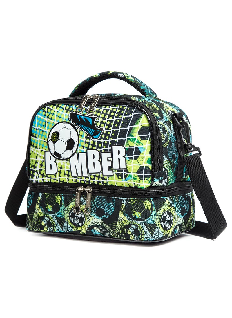 Eazy Kids Bottle, Lunch Bag, Detachable And Adjustable Shoulder Strap - Football Green  - Image 3