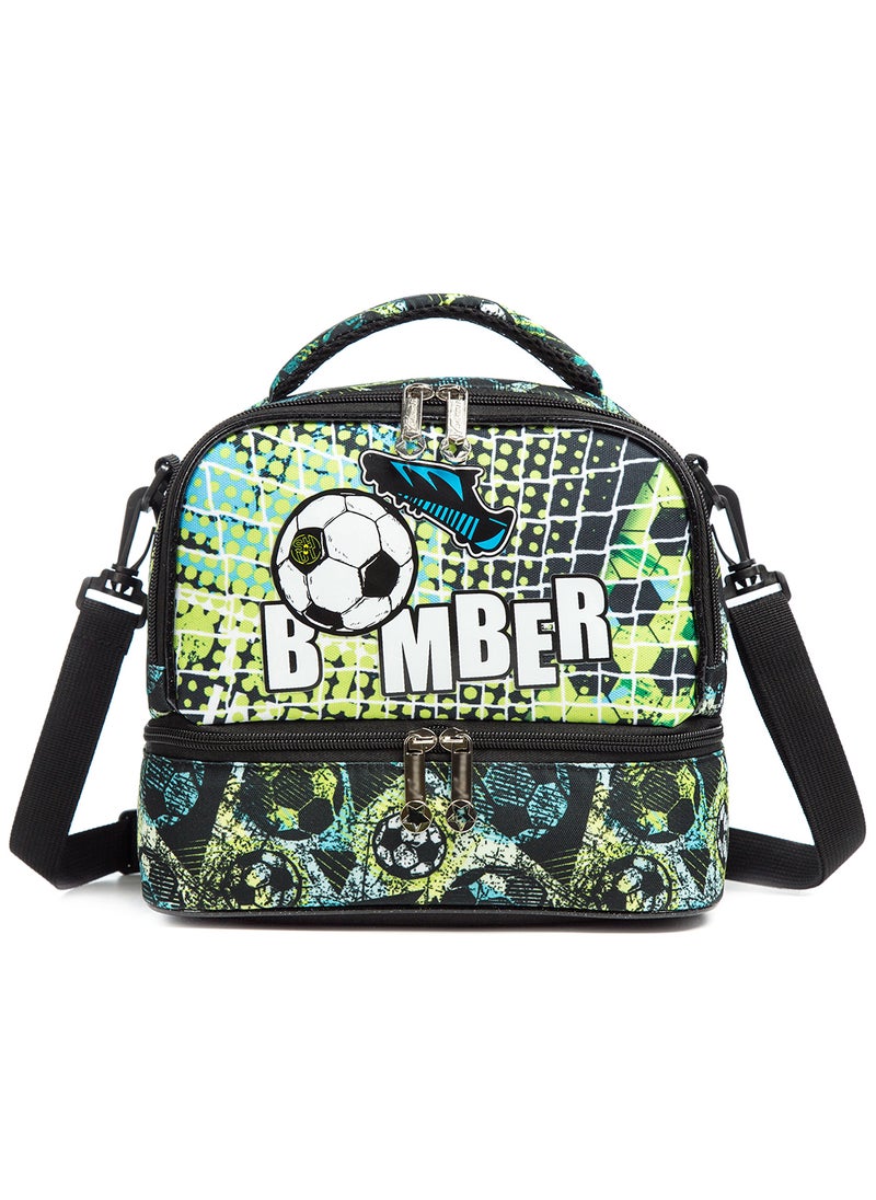 Eazy Kids Bottle, Lunch Bag, Detachable And Adjustable Shoulder Strap - Football Green  - Image 2
