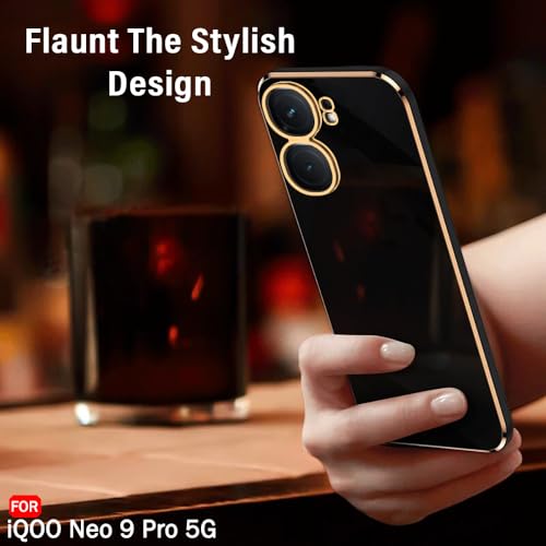 TheGiftKart Luxurious Golden-Plated Back Cover Case for iQOO Neo 9 Pro 5G | Raised Lips for Camera & Screen Protection | Shockproof Design | Stylish Back Cover Case for iQOO Neo9 Pro 5G (TPU, Black) - Image 3
