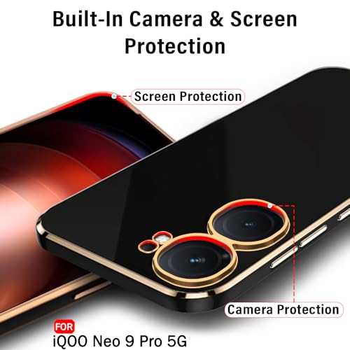 TheGiftKart Luxurious Golden-Plated Back Cover Case for iQOO Neo 9 Pro 5G | Raised Lips for Camera & Screen Protection | Shockproof Design | Stylish Back Cover Case for iQOO Neo9 Pro 5G (TPU, Black) - Image 5