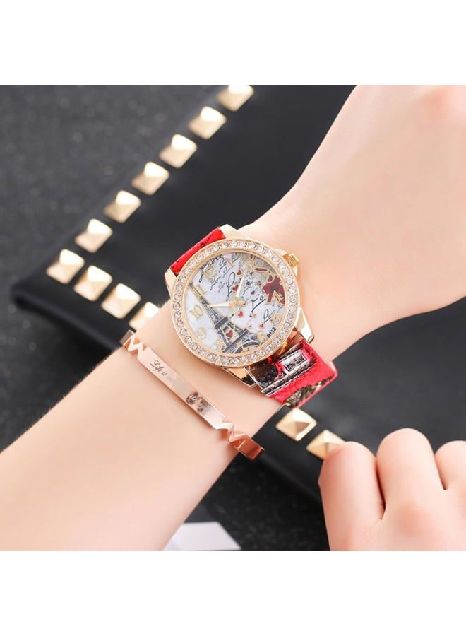 CdyBox Women Lady Eiffel Tower Pattern Leather Band Assorted Rhinestone Dress Watches (6 Pack) - Image 4