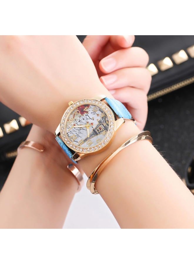 CdyBox Women Lady Eiffel Tower Pattern Leather Band Assorted Rhinestone Dress Watches (6 Pack) - Image 3