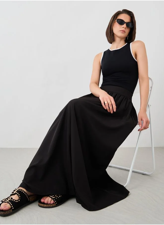 Take Two Take Two Solid Elasticated Waistband A-Line Maxi Skirts