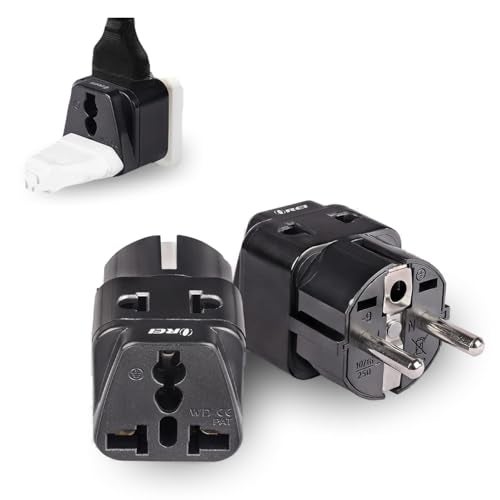 OREI India to Europe (Schuko) Plug - Type E/F Europe Plug Adapter - 2 in 1 Universal Adapter for Europe, Perfect for Laptop, Camera, Charger - CE, RoHS - 2 Pack - Black. - Image 1