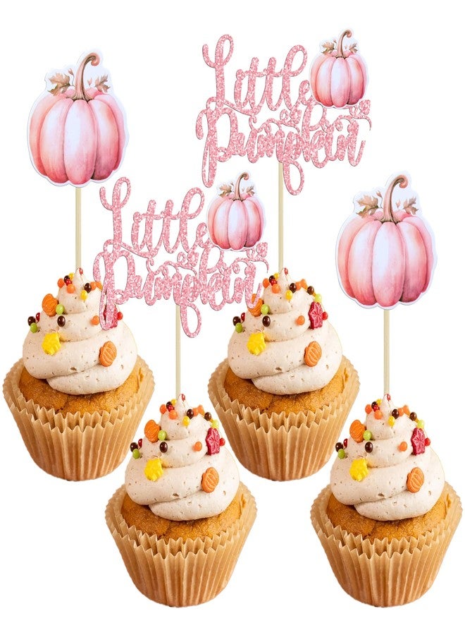 Ephlyn 24Pcs Little Pumpkin Cupcake Toppers Pink Glitter Pumpkin Birthday Baby Shower Decorations for Thanksgiving Birthday Fall Theme Party Decorations Supplies - Image 1