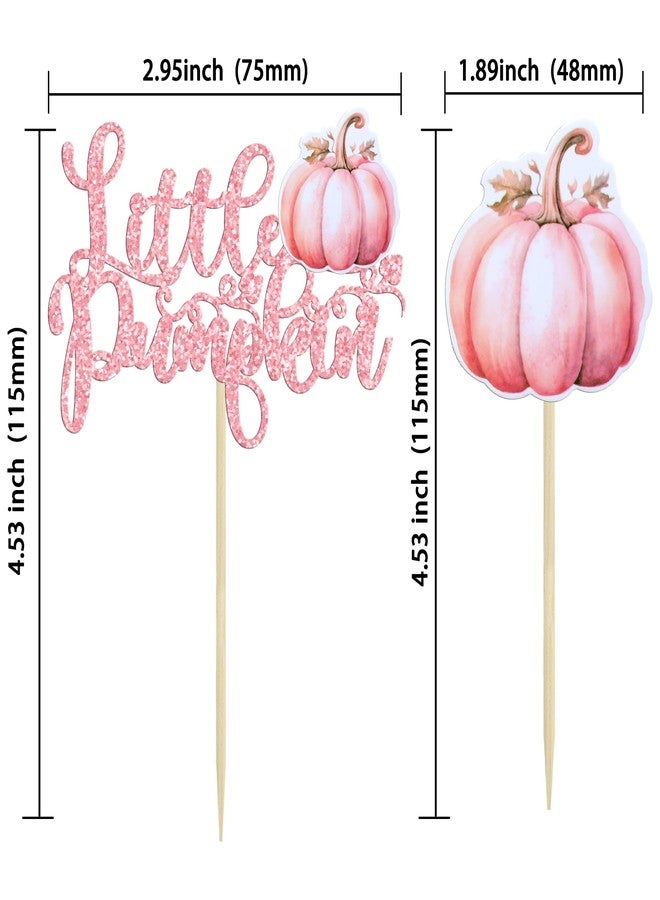 Ephlyn 24Pcs Little Pumpkin Cupcake Toppers Pink Glitter Pumpkin Birthday Baby Shower Decorations for Thanksgiving Birthday Fall Theme Party Decorations Supplies - Image 2