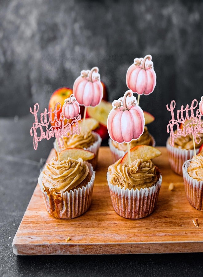 Ephlyn 24Pcs Little Pumpkin Cupcake Toppers Pink Glitter Pumpkin Birthday Baby Shower Decorations for Thanksgiving Birthday Fall Theme Party Decorations Supplies - Image 4