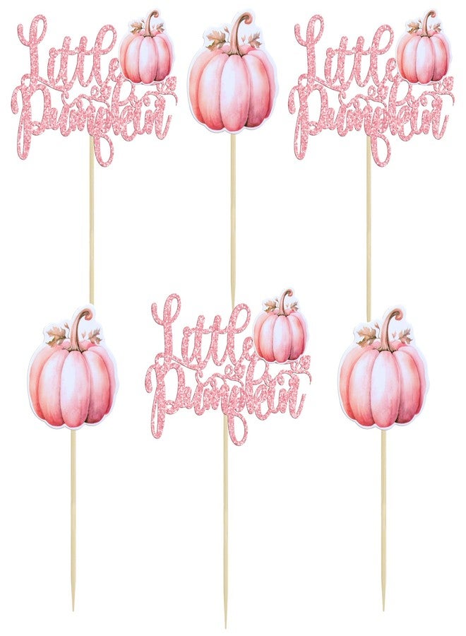Ephlyn 24Pcs Little Pumpkin Cupcake Toppers Pink Glitter Pumpkin Birthday Baby Shower Decorations for Thanksgiving Birthday Fall Theme Party Decorations Supplies - Image 3