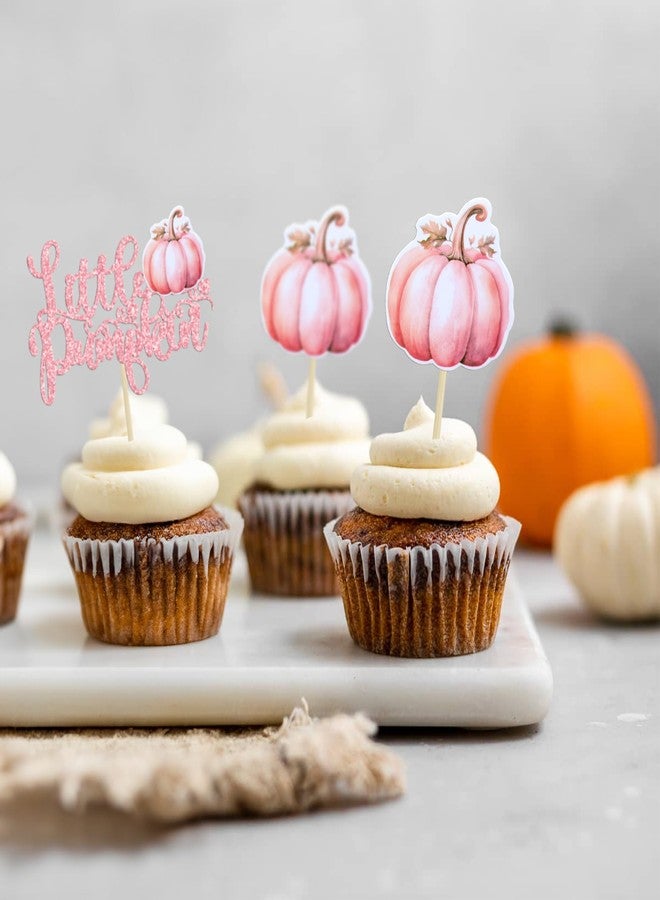 Ephlyn 24Pcs Little Pumpkin Cupcake Toppers Pink Glitter Pumpkin Birthday Baby Shower Decorations for Thanksgiving Birthday Fall Theme Party Decorations Supplies - Image 5