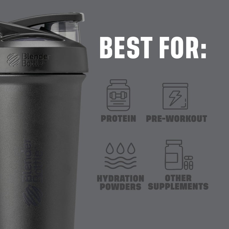 BlenderBottle Sport Sleek Shaker Cup Insulated Stainless Steel Water Bottle with Wire Whisk, 25-Ounce, Black - Image 4