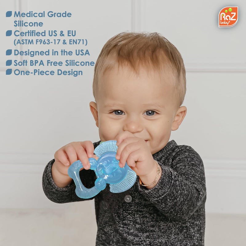 RaZbaby Elfy-Yummy Teether: Teething Relief Toy - Elephant Design, Medical Grade Silicone with Ultra Soft Bristle to Soothe Teething Discomfort Perfect Teething Toy for Babies 3m+ - Image 3