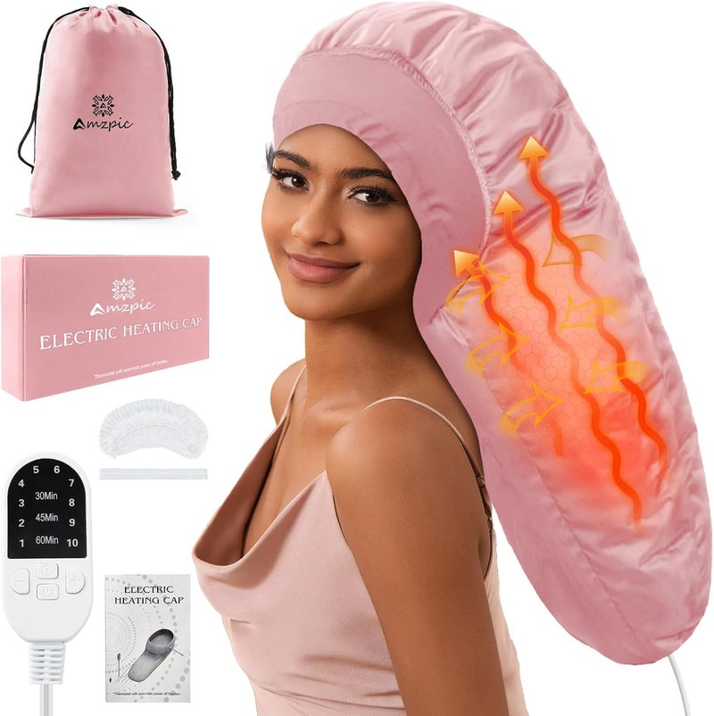 Amzpic Heat Cap for Deep Conditioning, Hair Steamer for Natural Hair Home Use w/10-level Heats Up Quickly, Thermal Steam Cap for Home Hair Treatment - Image 1