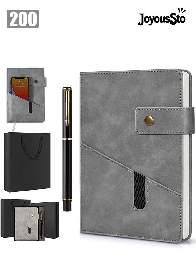 JoyousSto A5 Lined Leather Journal Notebook,Hardcover Journal Set with Pen and Gift Box,200Pages 100 Gsm Thick Ruled Paper Daily Diary for Men Women School,Travel,Business,Work,Writing 5.9" X 8.4" in Grey - Image 1