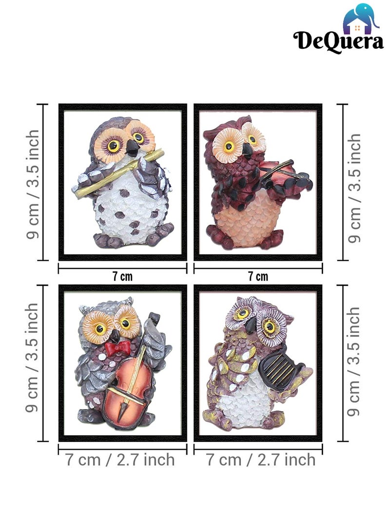 DEQUERA >Owl Showpiece/Figurines/Statues For Good Luck | Playing Musical Instruments For Home & Office Decor | Showpiece Decorative & Gifting Items (Set Of 4)(Style-2), Multicolor - Image 2