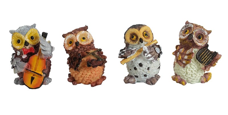 DEQUERA >Owl Showpiece/Figurines/Statues For Good Luck | Playing Musical Instruments For Home & Office Decor | Showpiece Decorative & Gifting Items (Set Of 4)(Style-2), Multicolor - Image 3