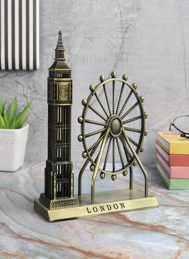 Ximdeco® Metallic London Eye and Big Ben Monument Miniature Showpiece with Metal Base | Decorative Home Office Desk Ornament | Unique Collectible Souvenir (19 cm Height) - Image 1