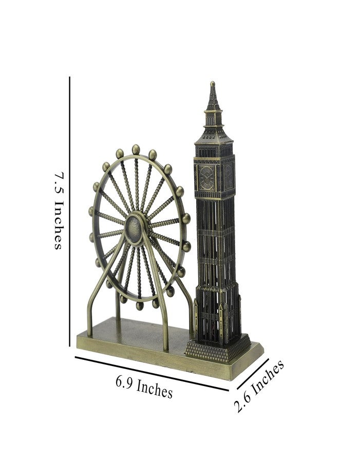 Ximdeco® Metallic London Eye and Big Ben Monument Miniature Showpiece with Metal Base | Decorative Home Office Desk Ornament | Unique Collectible Souvenir (19 cm Height) - Image 2