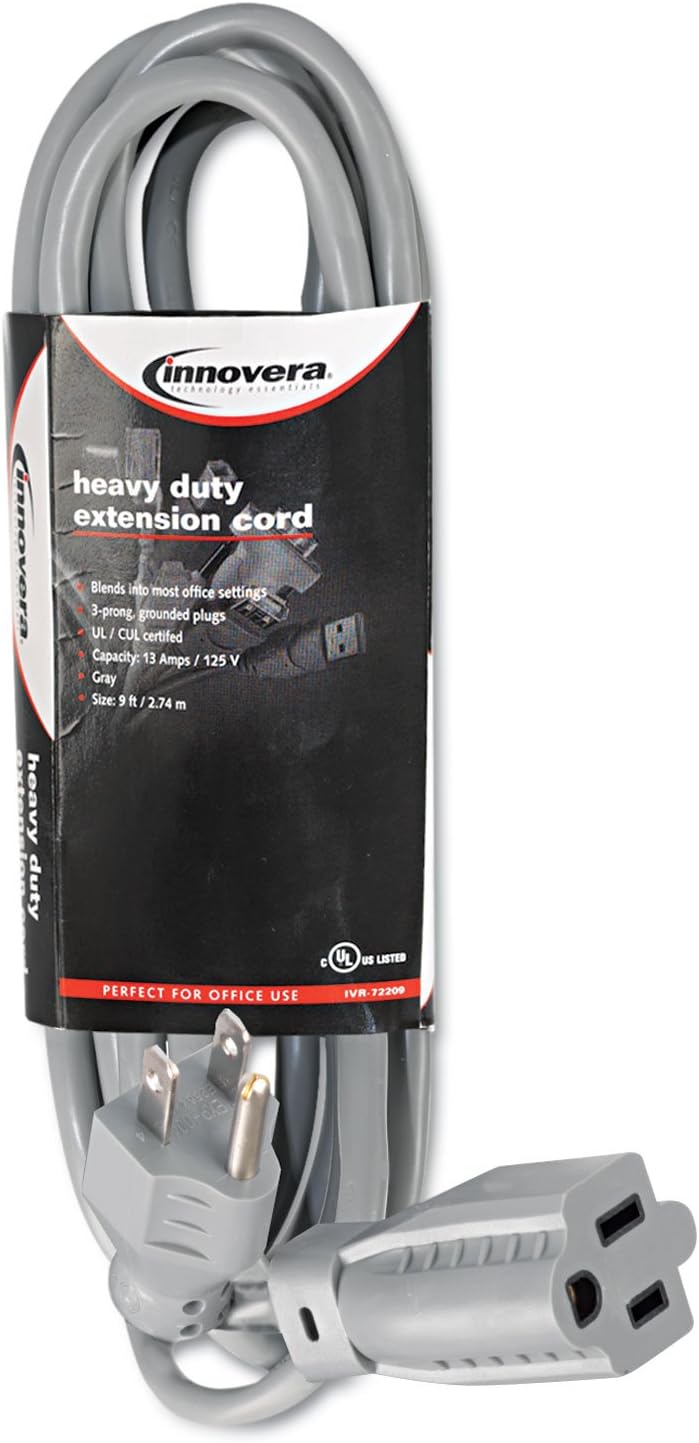 Innovera إنوفيرا IVR72209 13 أمبير 9 قدم سلك تمديد داخلي ثقيل الوزن رمادي - Image 1