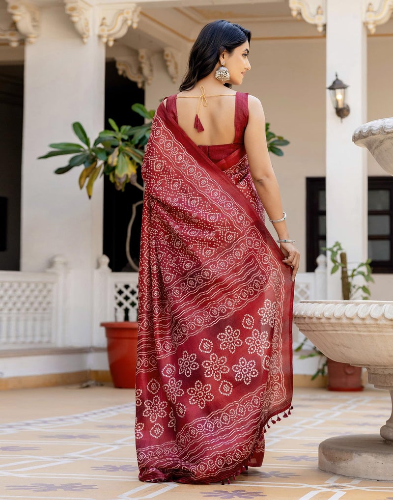 SIRIL Women's Cotton Printed Bandhani Saree with Unstitched Blouse Piece (4368S330_Dark Red) - Image 4