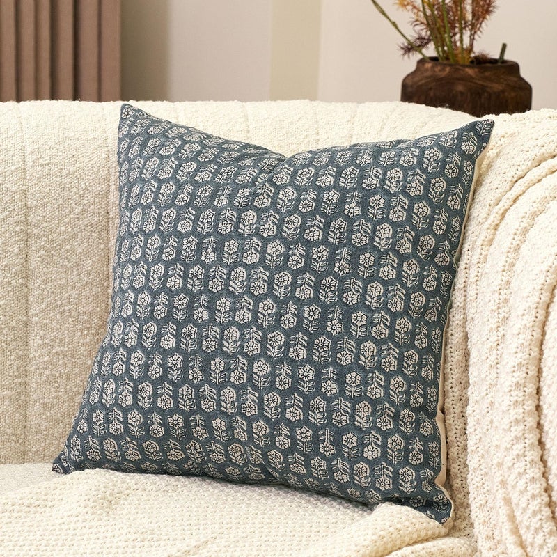 Amor Virisso 20x20 Floral Pillow Covers - Farmhouse Neutral Decorative Pillows for Couch & Sofa - 1PC, Dusty Blue - Image 1