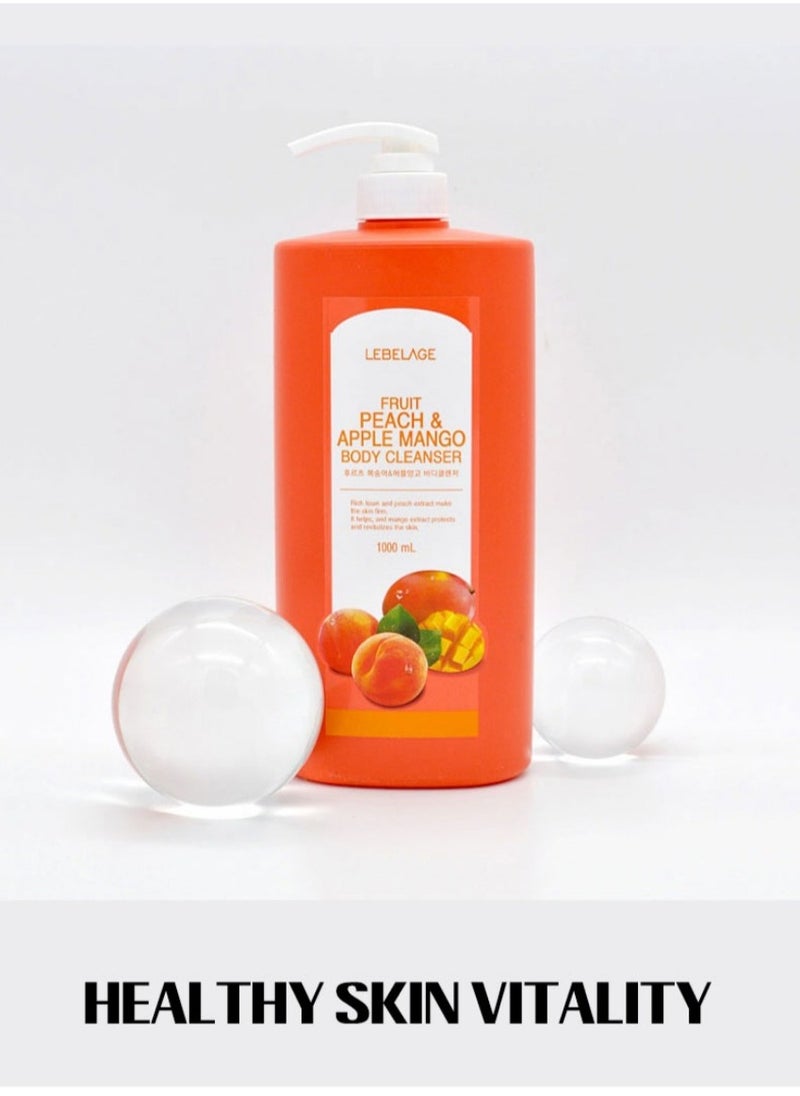 Lebelage Korean product LEBELAGE FRUIT PEACH & APPLE MANGO BODY CLEANSER Rich foam and peach extract make the skin firm. It helps, and mango extract protects and revitalizes the skin 1000ml  - Image 3