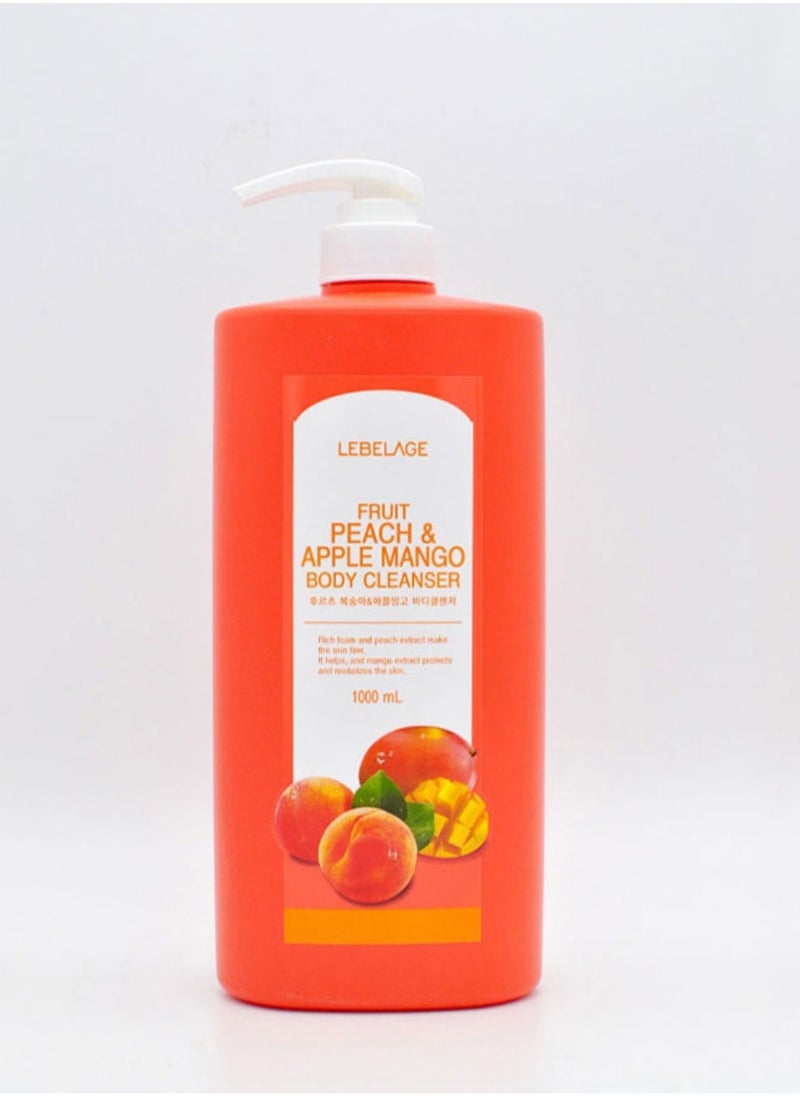 Lebelage Korean product LEBELAGE FRUIT PEACH & APPLE MANGO BODY CLEANSER Rich foam and peach extract make the skin firm. It helps, and mango extract protects and revitalizes the skin 1000ml  - Image 1