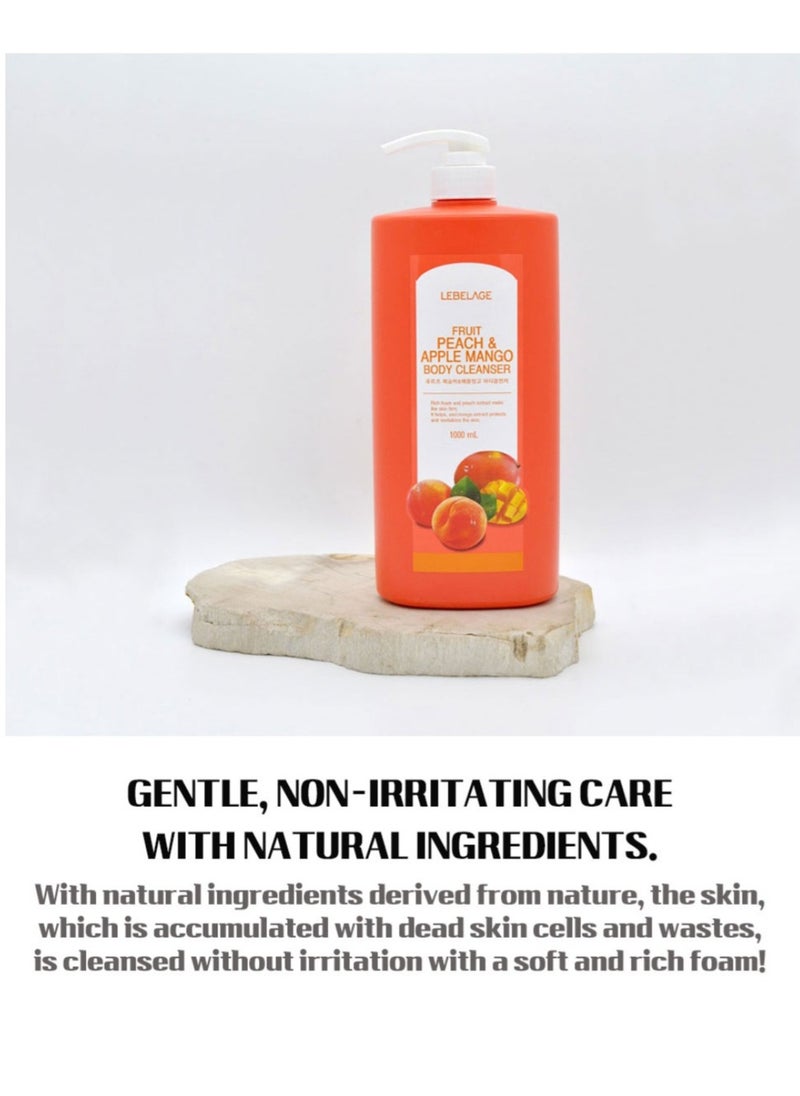 Lebelage Korean product LEBELAGE FRUIT PEACH & APPLE MANGO BODY CLEANSER Rich foam and peach extract make the skin firm. It helps, and mango extract protects and revitalizes the skin 1000ml  - Image 4