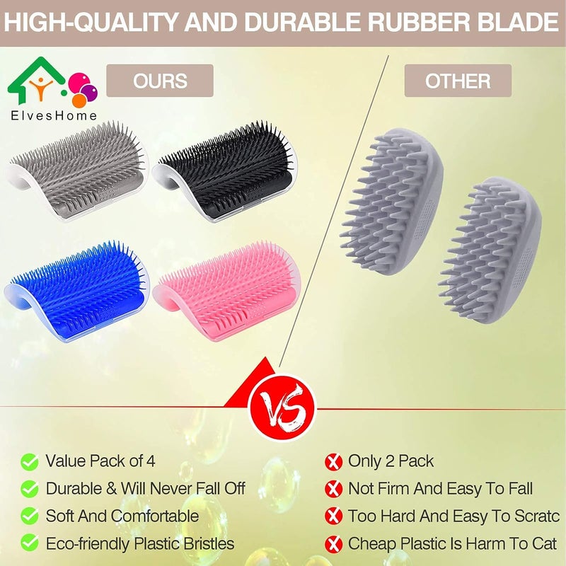 Cyeelves Cat Self Groomer 4 PACK Upgraded, All-In-One Self-Cleaning Brush Tool Wall Corner Scratcher Trimmer, Pet Grooming Massage Comb Softer Toy Brushes for Dogs Cats Short Long Hair Fur Kitten Puppy Catnip - Image 5