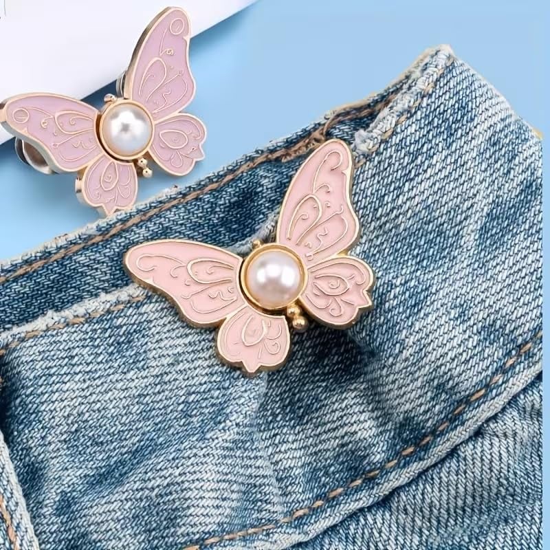 Kawn® 4pcs Butterfly Waist Button Pins for Loose Jeans | No-Sew Adjustable Detachable Buttons for Pants & Skirts - Image 2