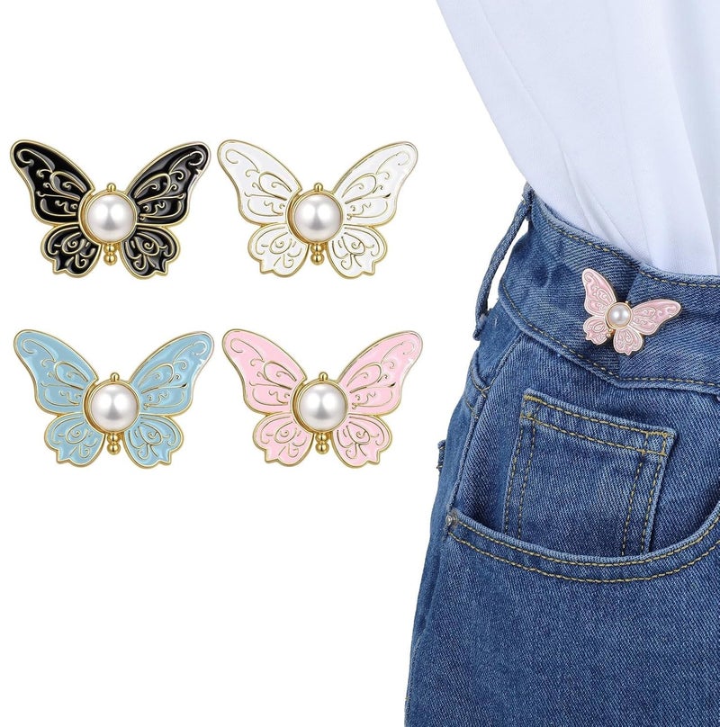 Kawn® 4pcs Butterfly Waist Button Pins for Loose Jeans | No-Sew Adjustable Detachable Buttons for Pants & Skirts - Image 1