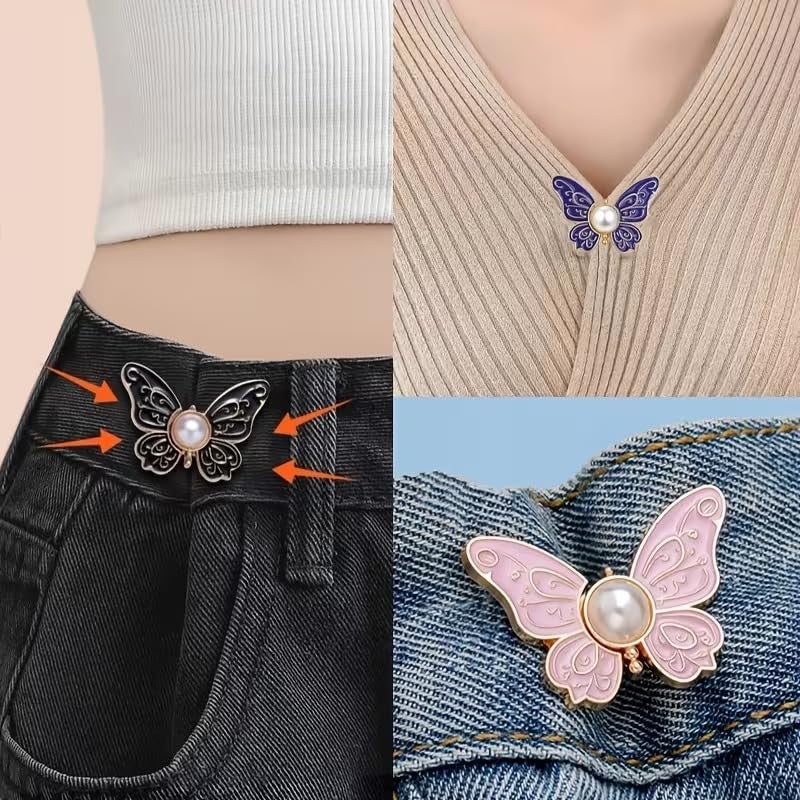 Kawn® 4pcs Butterfly Waist Button Pins for Loose Jeans | No-Sew Adjustable Detachable Buttons for Pants & Skirts - Image 5