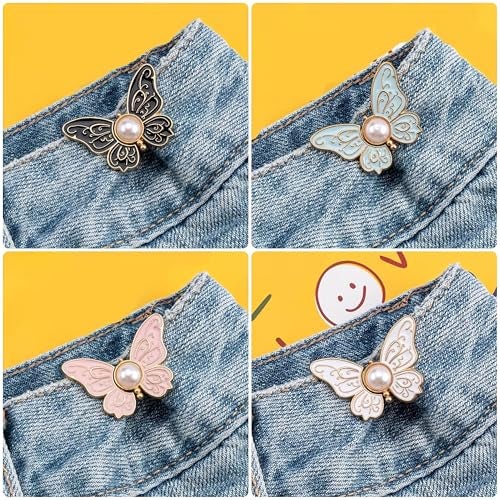 Kawn® 4pcs Butterfly Waist Button Pins for Loose Jeans | No-Sew Adjustable Detachable Buttons for Pants & Skirts - Image 3