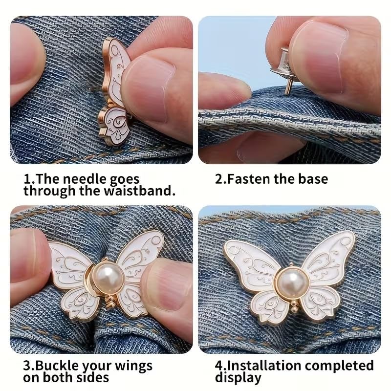 Kawn® 4pcs Butterfly Waist Button Pins for Loose Jeans | No-Sew Adjustable Detachable Buttons for Pants & Skirts - Image 4