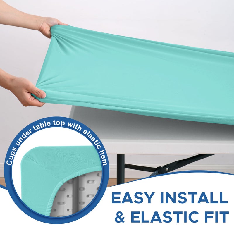 Enjoyidea Square Fitted Tablecloth 34x34 Inch-2 Pack Aqua Blue Card Table Elastic Spandex Table Cover-Small Stretch Folding Table Cloths Topper Cap for Kitchen Dining Picnic Patio Outdoor Party Table - Image 3