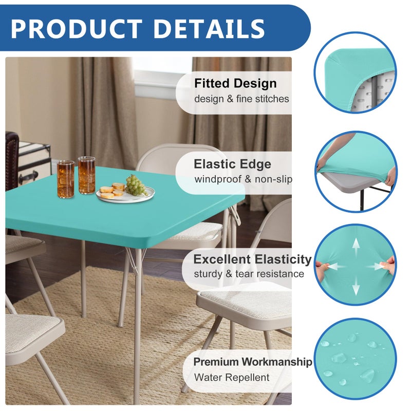 Enjoyidea Square Fitted Tablecloth 34x34 Inch-2 Pack Aqua Blue Card Table Elastic Spandex Table Cover-Small Stretch Folding Table Cloths Topper Cap for Kitchen Dining Picnic Patio Outdoor Party Table - Image 1
