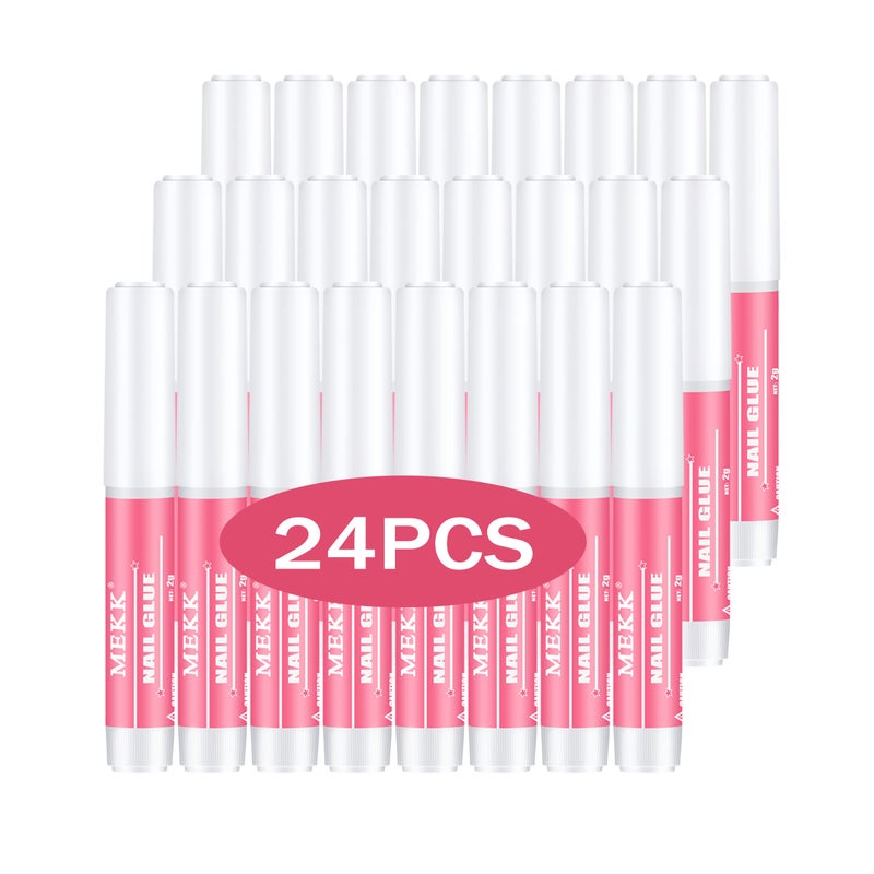 MEKK Nail Glue,Super Strong & Long-Lasting Nail Glue for Acrylic Nails,Press Ons&Broken Nails,Professional Adhesive for Nail Art Supplies,0.07OZ/PCS(24PCS) - Image 1