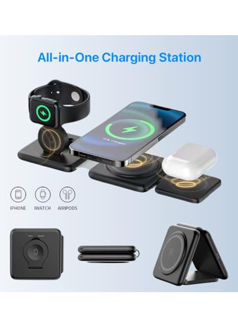 Beauenty - 3 in 1 Foldable Wireless Charger, Magsafe Charger Charging Station for Multple Devices,Travel Charger for iPhone16 /15/14/13/12 Series, iWatch, AirPods Pro - Image 1